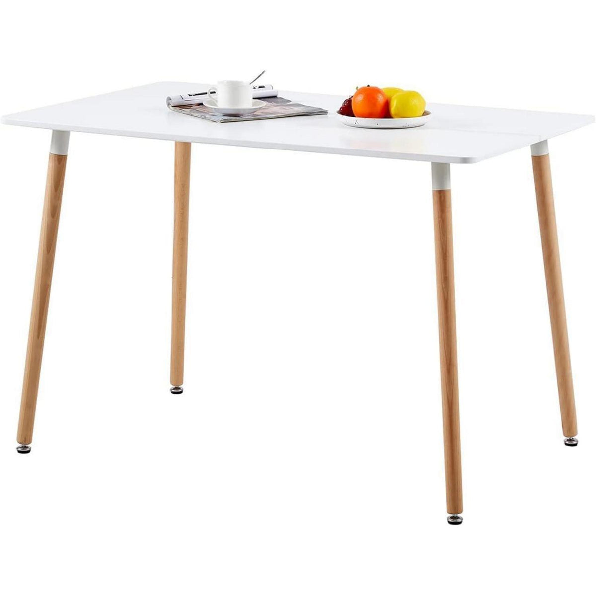 Esstisch Set mit 6 Stühlen – Weißer Tisch & Grau Stühle 110cm