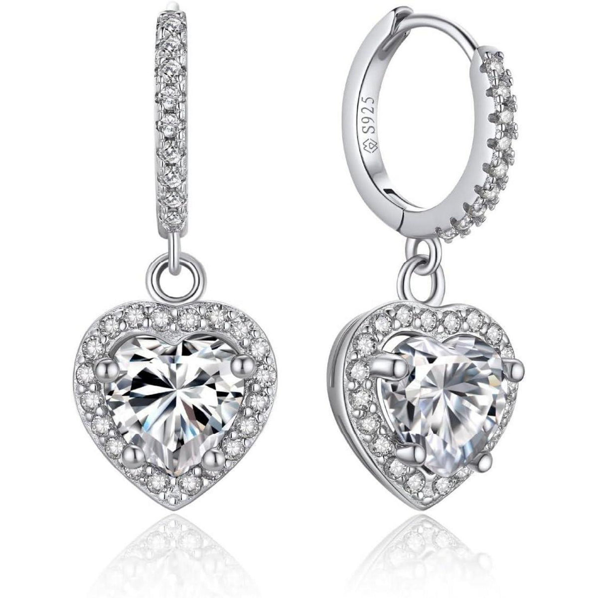 Creolen mit Herz Anhänger, 2 Karat Moissanit, Sterling Silber 925, Romantisches Geschenk