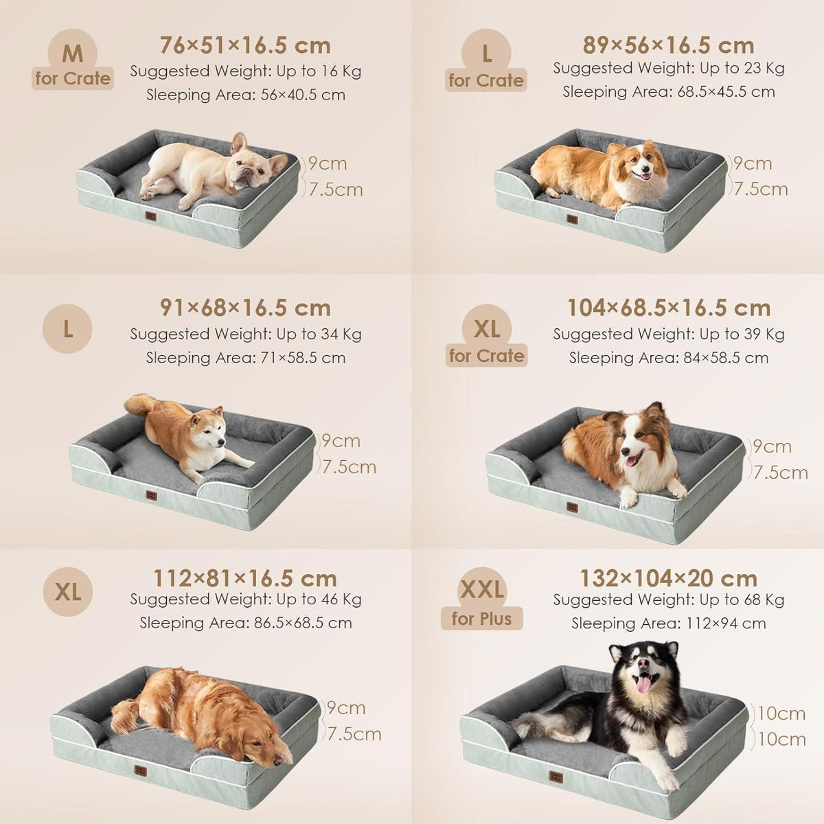 Orthopädisches Hundebett XXL mit Memory Foam, Gräuliches Grün