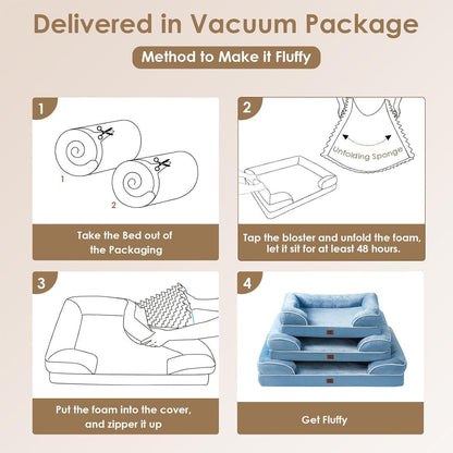 Orthopädisches Hundebett XXL Hellblau mit Memory Foam und hohem Rand