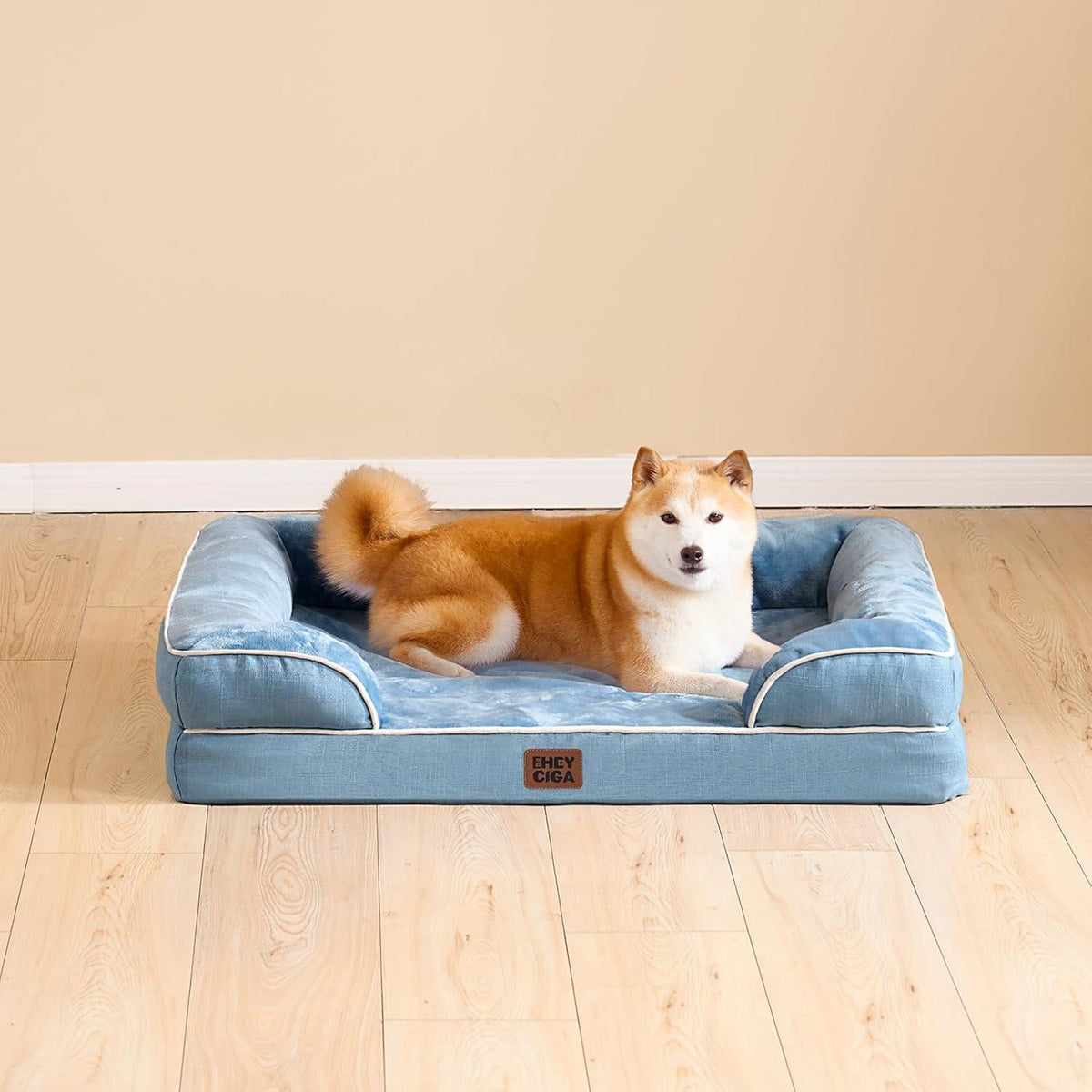 Orthopädisches Hundebett XXL Hellblau mit Memory Foam und hohem Rand