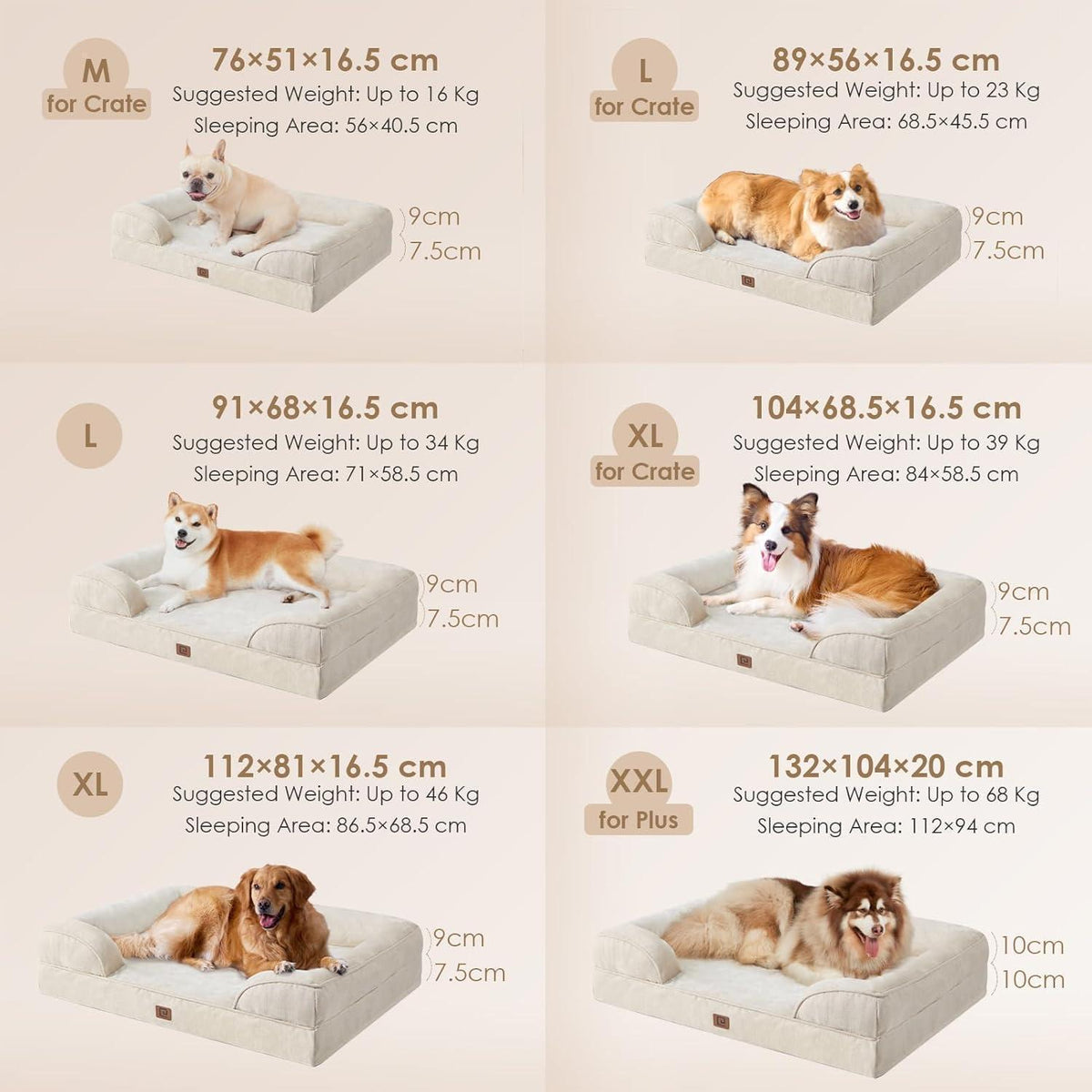 Orthopädisches Hundebett XXL mit Memory Foam, Beige