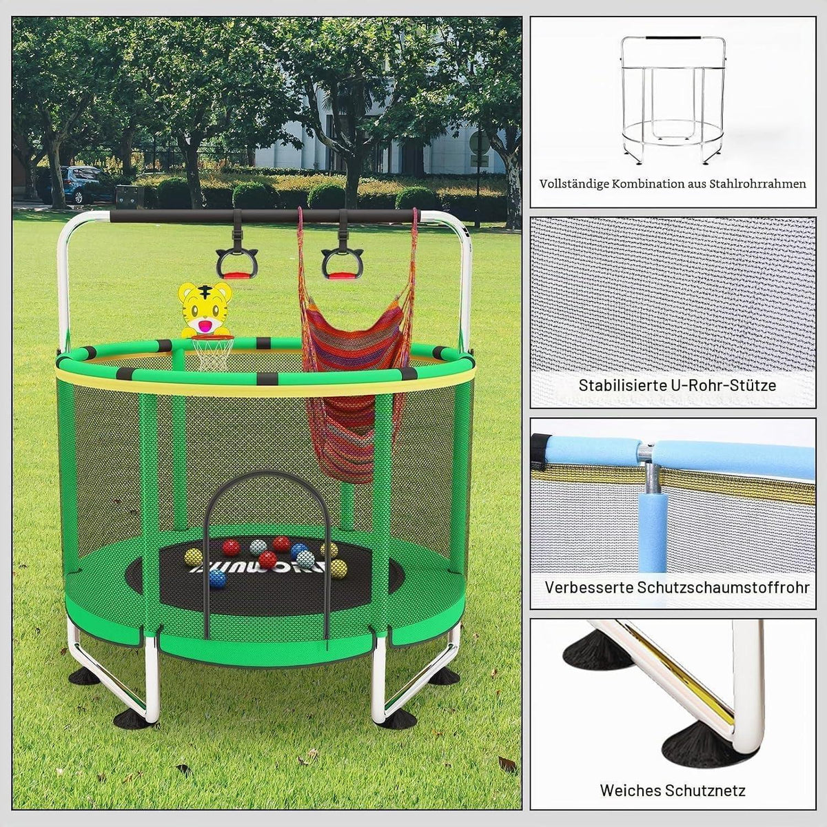 Kindertrampolin mit Basketball & Zubehör – Indoor/Outdoor