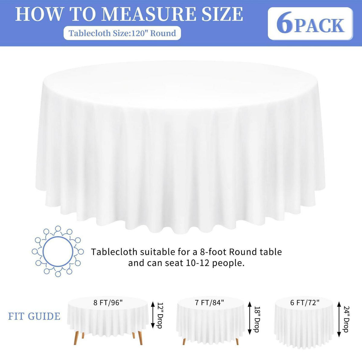 Weiße Runde Tischdecke 300 cm – 8er Pack für Bankett & Events