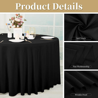8x Runde Tischdecke Schwarz 300cm – Polyester, Maschinenwaschbar