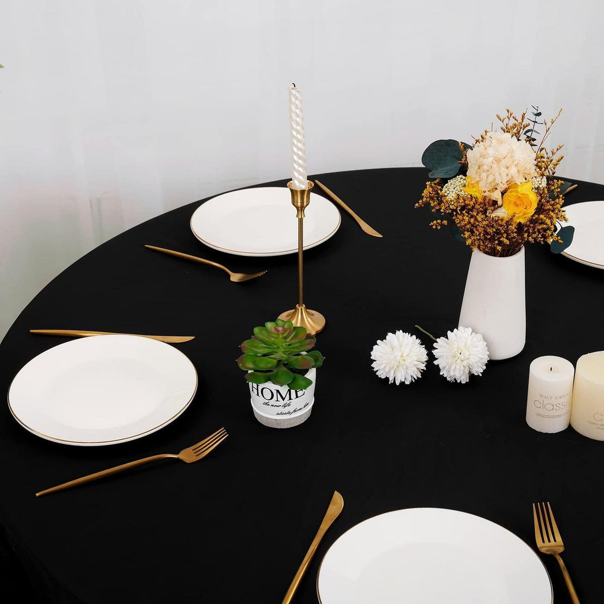 8x Runde Tischdecke Schwarz 300cm – Polyester, Maschinenwaschbar