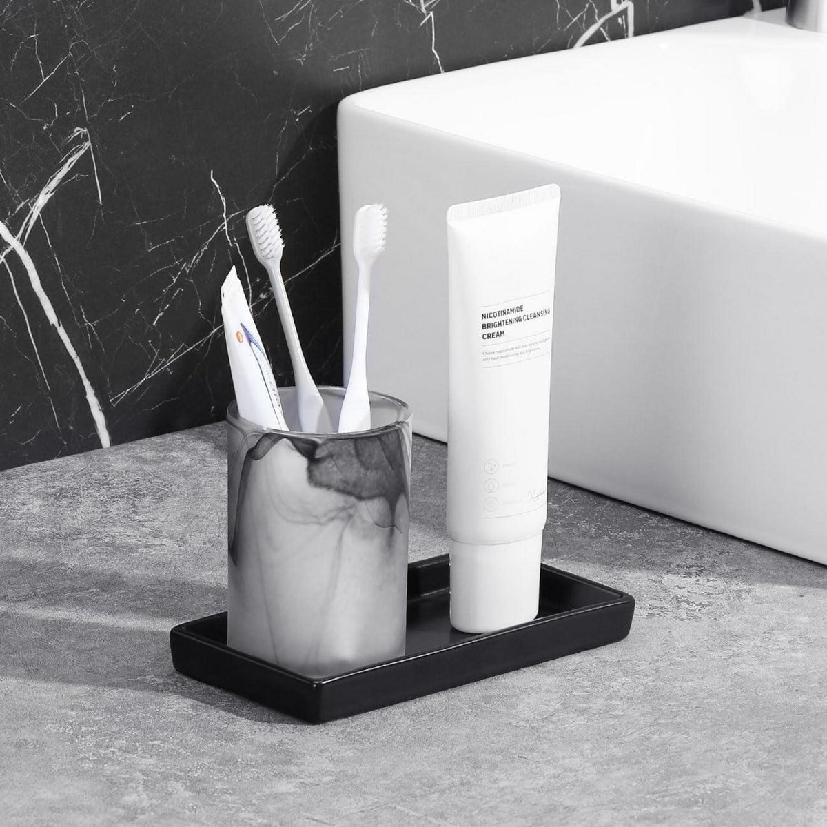 Keramik Deko Tablett Schwarz – Badezimmer & Küchen Organizer