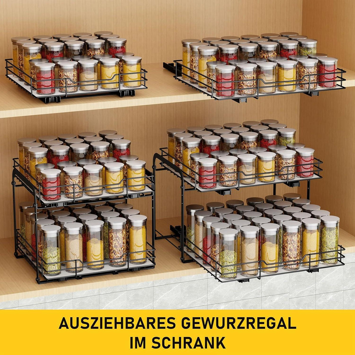 Gewürzregal Ausziehbar Schrank Organizer Küche Stehend 26.4*22.2*5.6CM