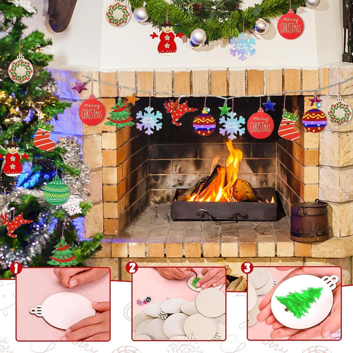 Holzanhänger Weihnachten 48er Bastelset zum Bemalen DIY Deko