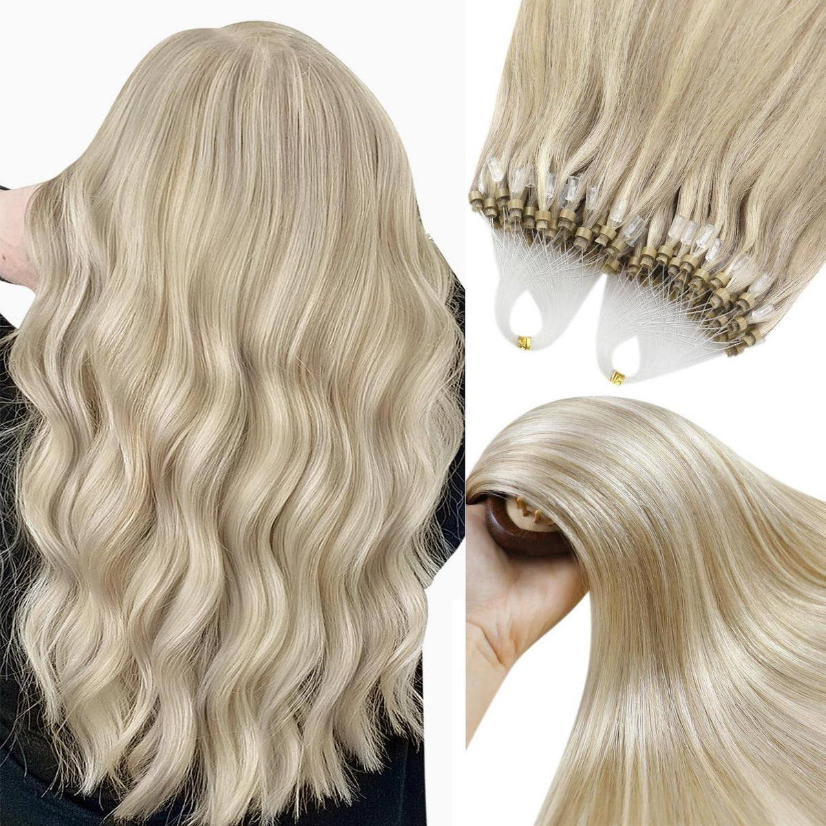 Blond Microring Haarverlängerung Echthaar 45cm – 50g