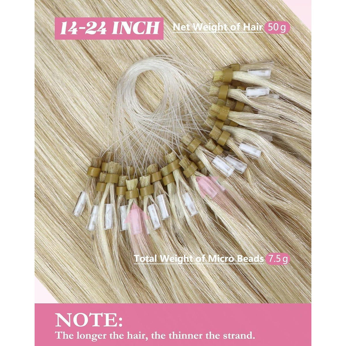 Blond Microring Haarverlängerung Echthaar 45cm – 50g
