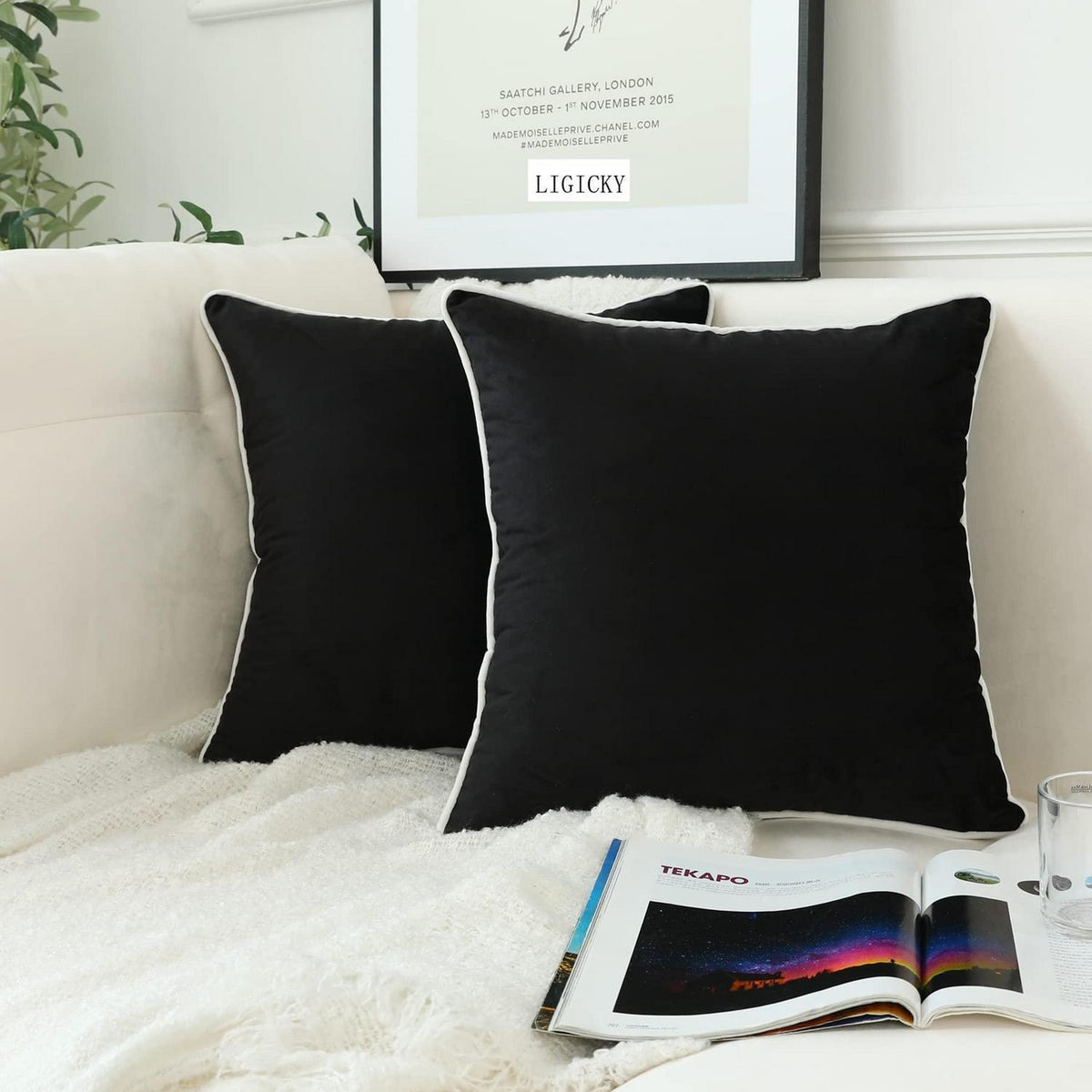 2x Samt Kissenbezug 40x40 cm Schwarz – Luxus Deko Kissen
