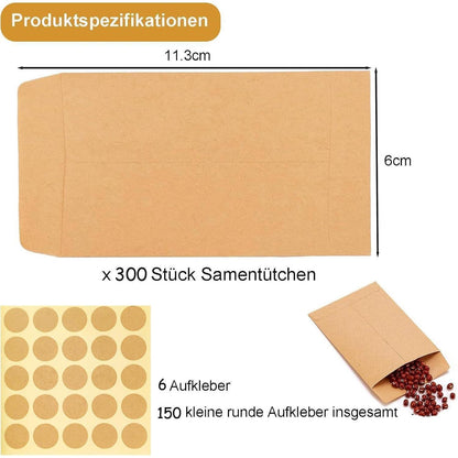 300 Mini Papiertüten Braun mit 150 Aufklebern, 6x10cm
