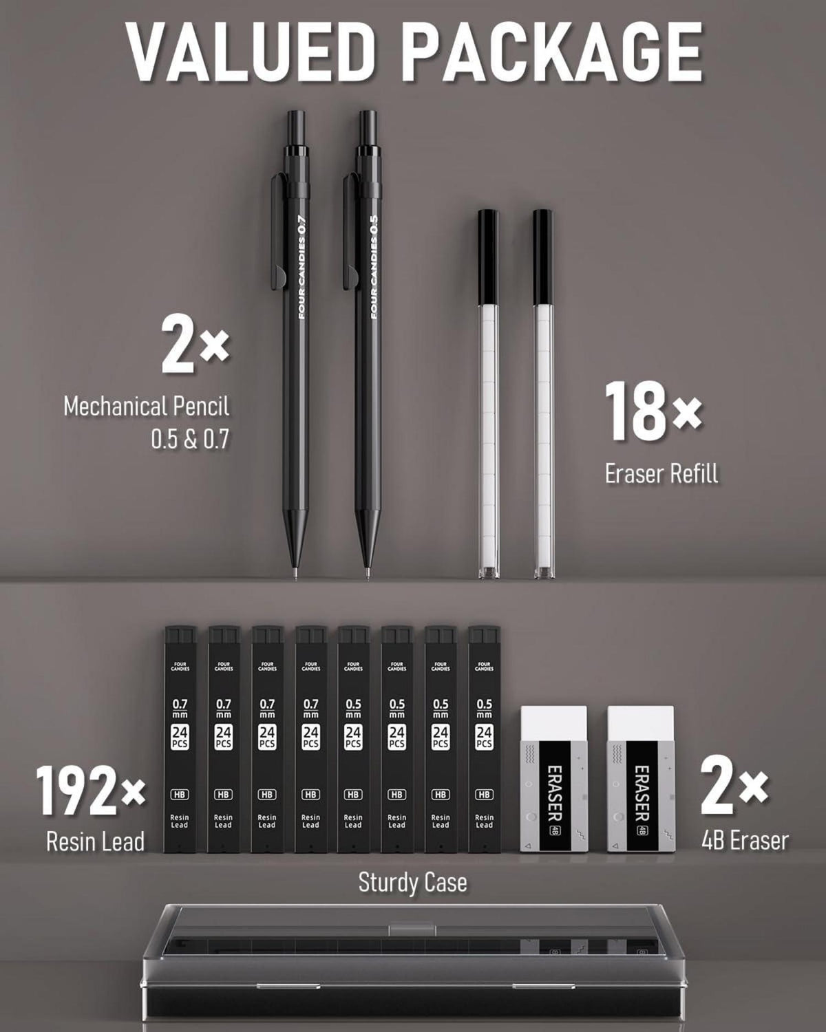 Druckbleistift Set Metall 0,5 mm/0,7 mm HB #2 Minen Radiergummis