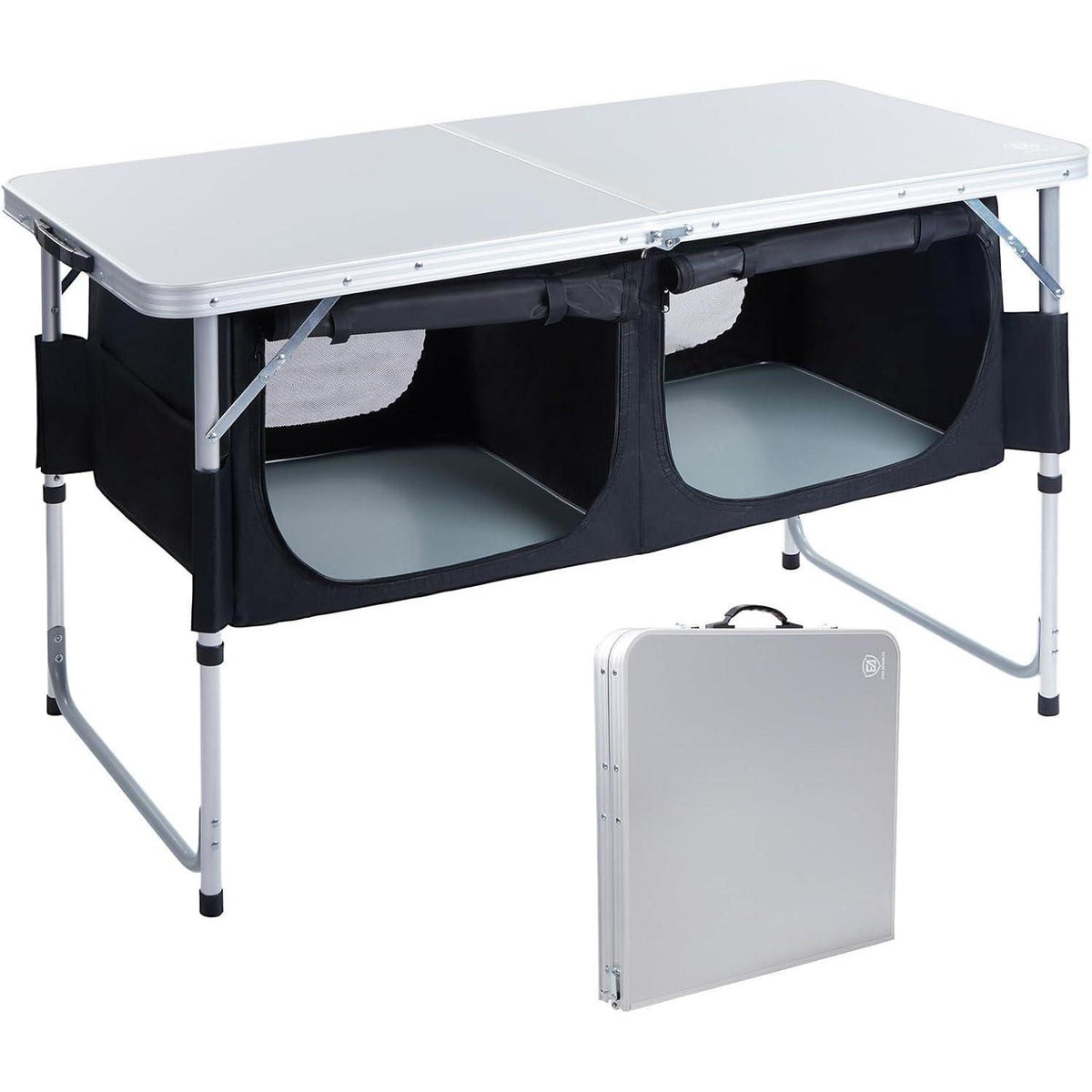 Klapptisch Aluminium höhenverstellbar mit Stauraum 120x60cm