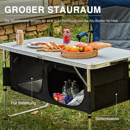 Klapptisch Aluminium höhenverstellbar mit Stauraum 120x60cm