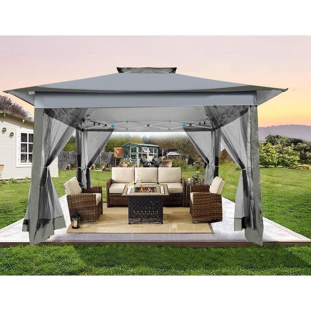 3x3 Gartenpavillon wasserdicht, Pop-Up mit Moskitonetz