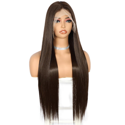 Braune Lange Gerade Perücke 13x6 Lace Front Synthetik 26 Zoll