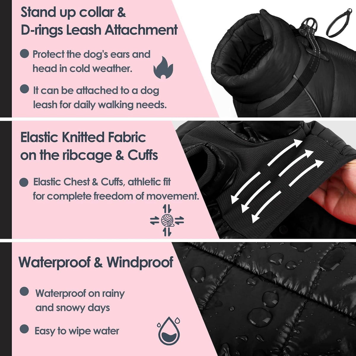 Wasserdichte Hundemantel Winter Hundejacke Mittel Hund Schwarz