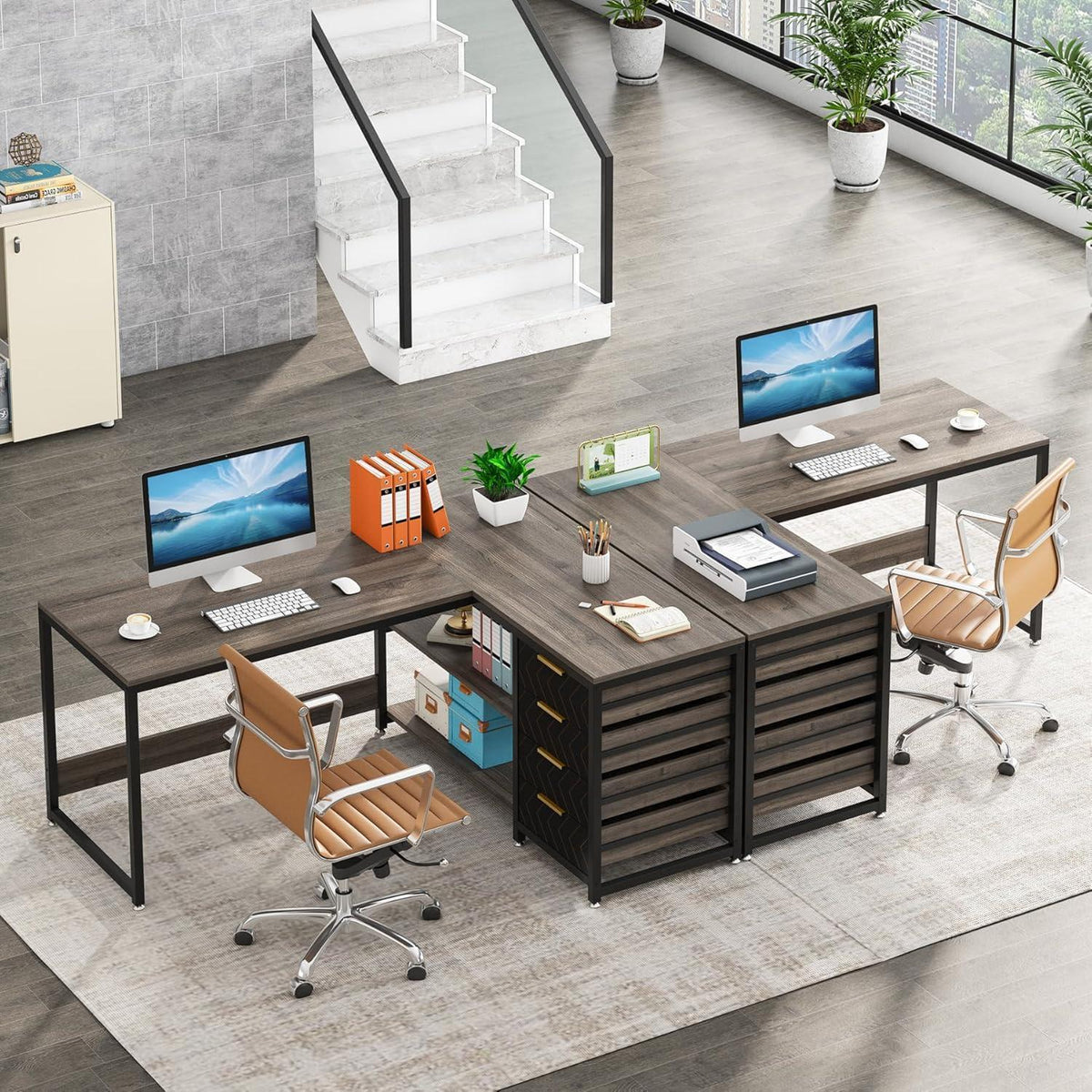 L-förmiger Schreibtisch mit Schubladen – Eckschreibtisch für Büro & Home Office