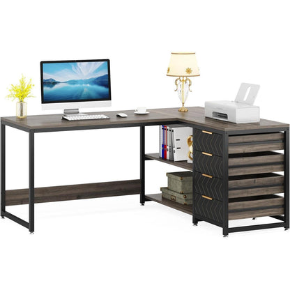 L-förmiger Schreibtisch mit Schubladen – Eckschreibtisch für Büro & Home Office