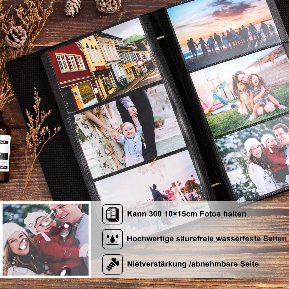 Fotoalbum 10x15cm Rot für 300 Fotos, Einsteckalbum in Lederoptik