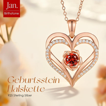 Herz Halskette Rosegold mit Geburtsstein aus 925 Sterling Silber