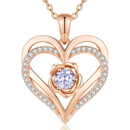 Herz Halskette mit Geburtsstein aus 925 Sterling Silber, Roségold-Beschichtung