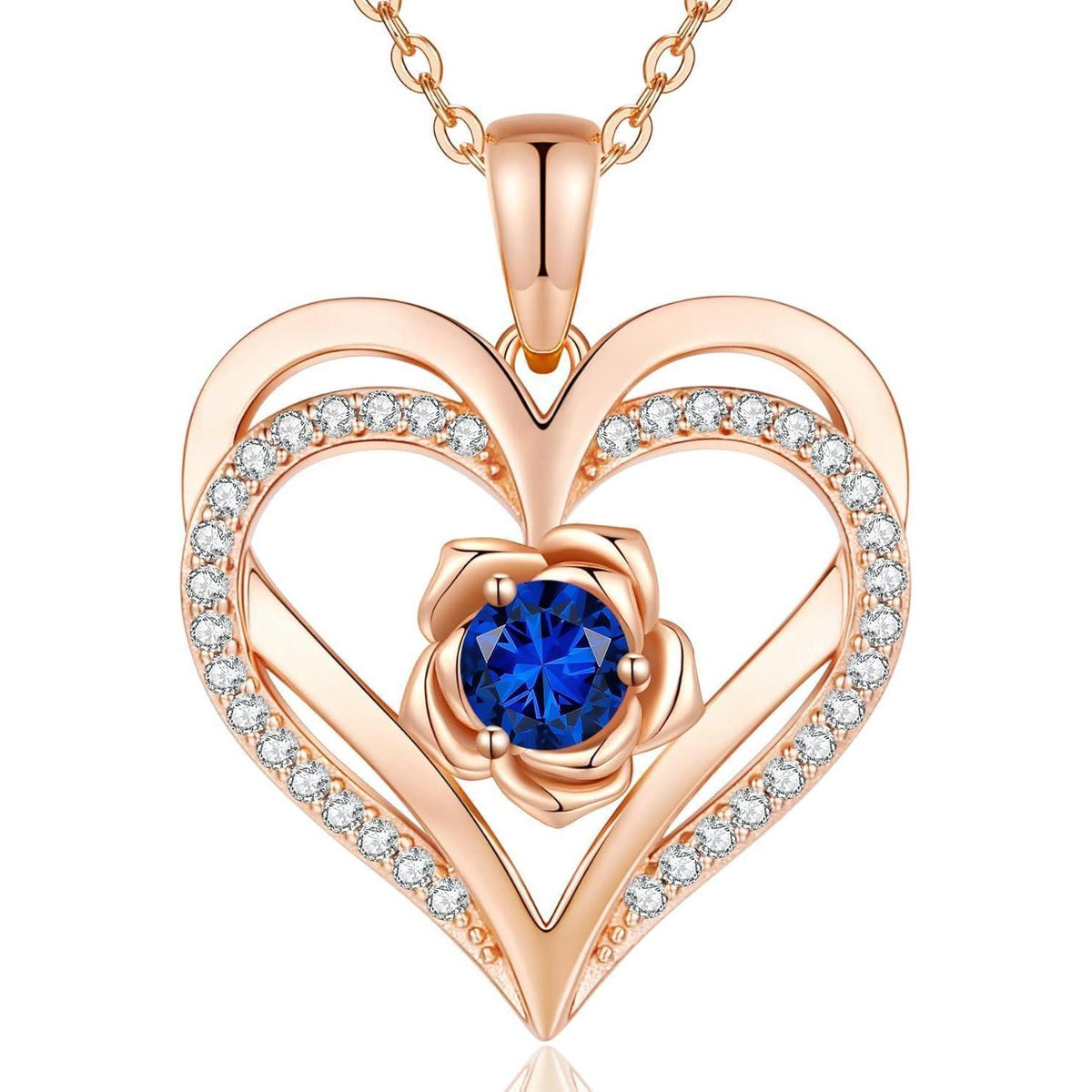 Herz Halskette mit Geburtsstein aus 925 Sterling Silber Rosegold