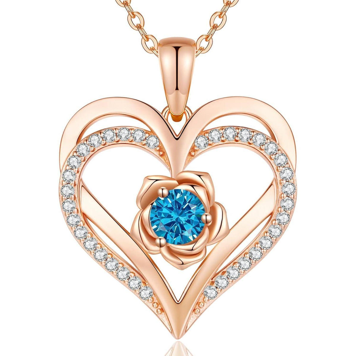 Herz Halskette mit Geburtsstein aus 925 Sterling Silber, Roségold-Beschichtung