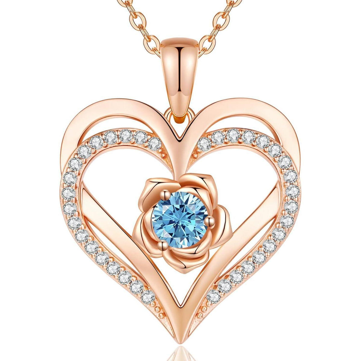Herz Halskette mit Geburtsstein aus 925 Sterling Silber Rosegold
