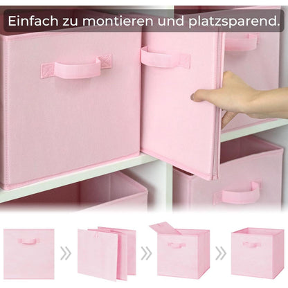 Aufbewahrungsboxen Stoff 6er Set Rosa mit Griffen 26,7x26,7x28 cm