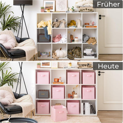 Aufbewahrungsboxen Stoff 6er Set Rosa mit Griffen 26,7x26,7x28 cm