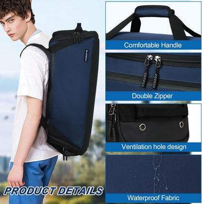 Große 43L Sport- und Reisetasche für Damen und Herren mit Schuh- und Nassfach in Navy Blau - Wasserdicht, ideal für Training, Fitness, Reisen