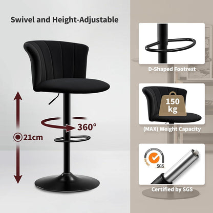 Höhenverstellbarer Barhocker 2er Set mit Lehne & Seidensamt