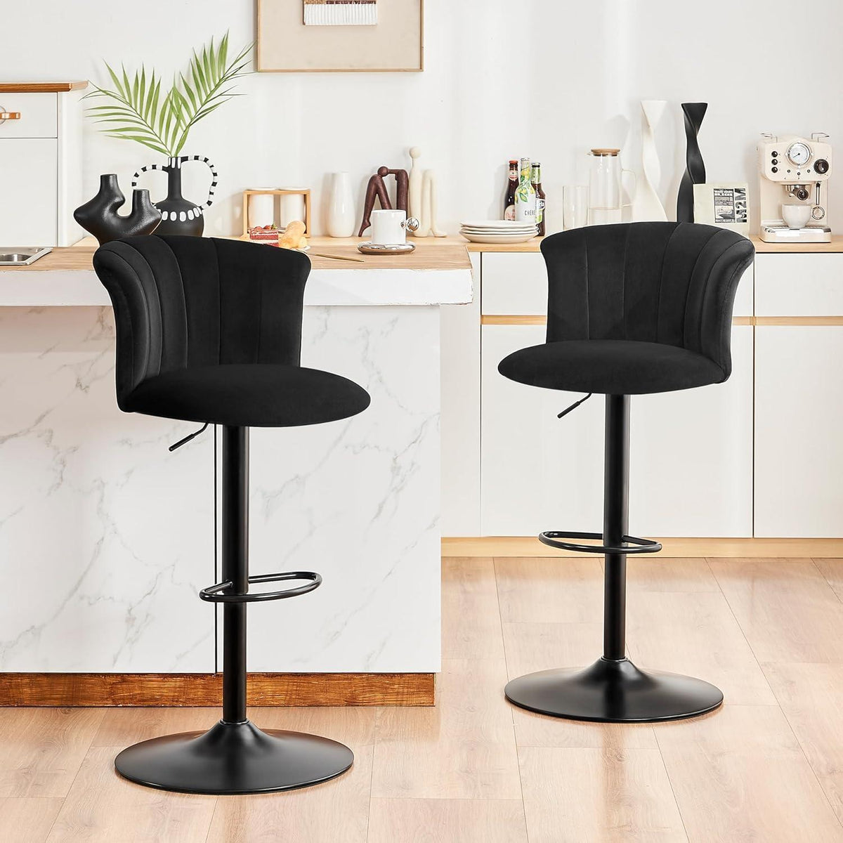 Höhenverstellbarer Barhocker 2er Set mit Lehne & Seidensamt