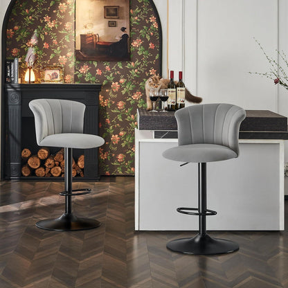 Barhocker Set 2er – Höhenverstellbar, Grau, Seidensamt
