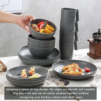 32-teiliges Kunststoffgeschirr Set, wiederverwendbar, für 8 Personen, Grau