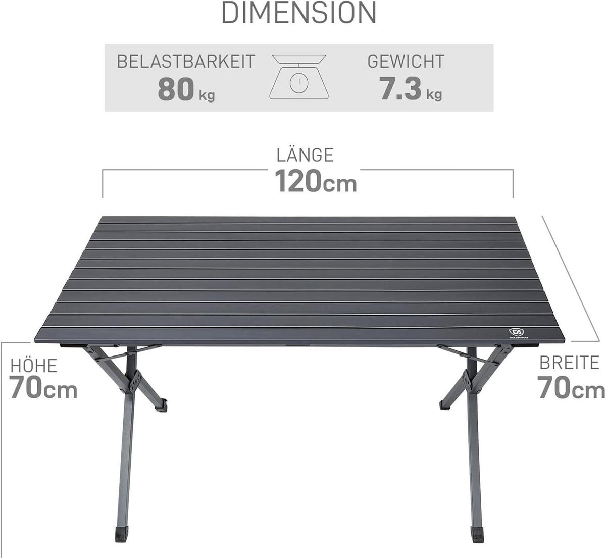 Klappbarer Campingtisch Aluminium 120X70CM 80KG Belastbar Tragbar