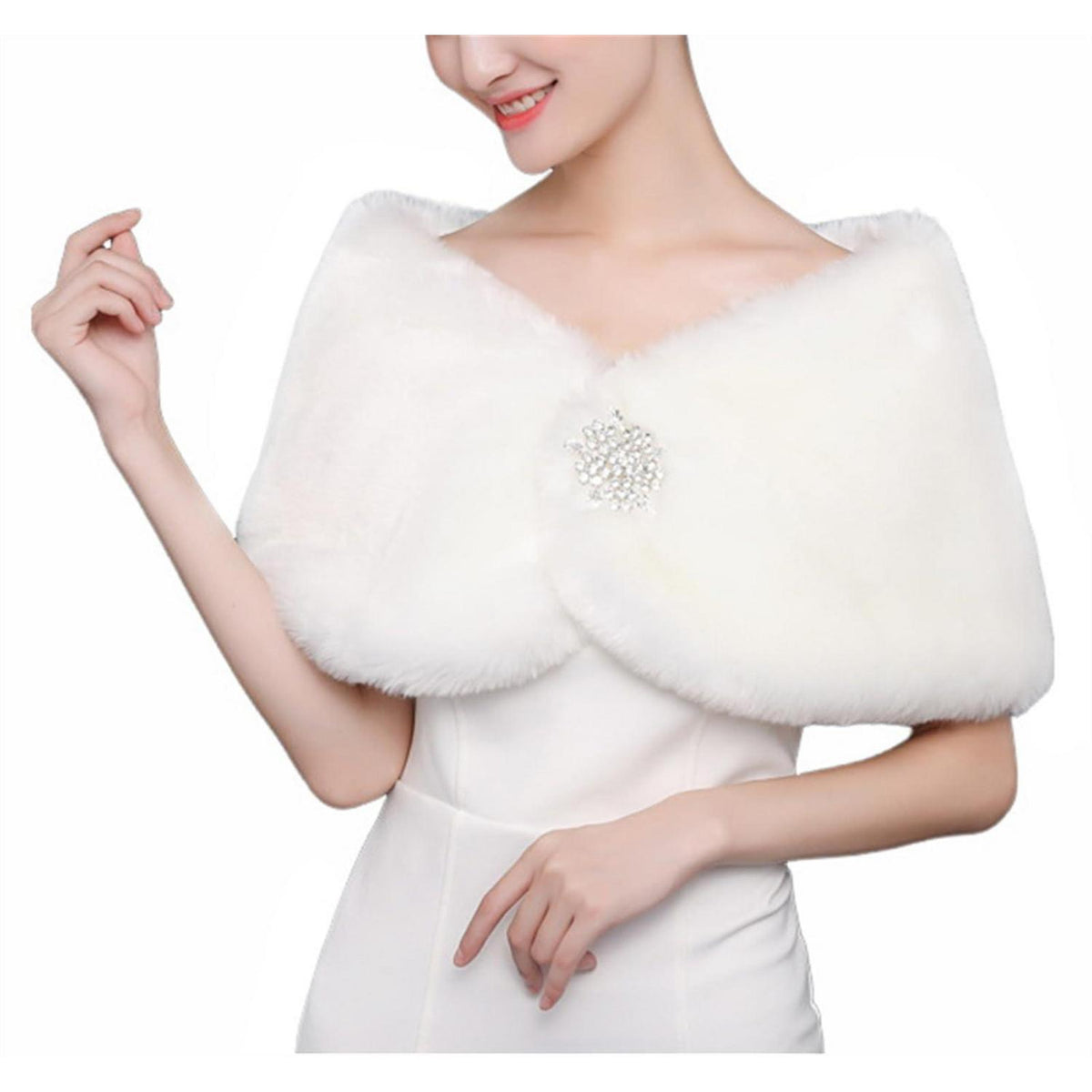 Kunstpelz Schal Stola Damen Winter Bolero Braut Weiß