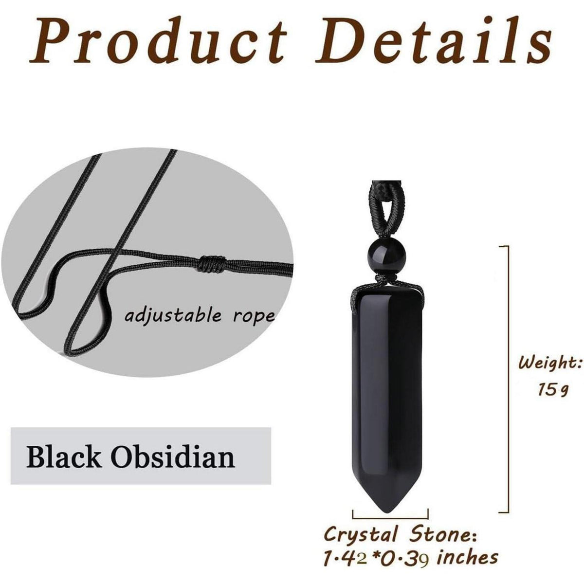 Kristallkette mit sechseckigem Obsidian Anhänger, verstellbar