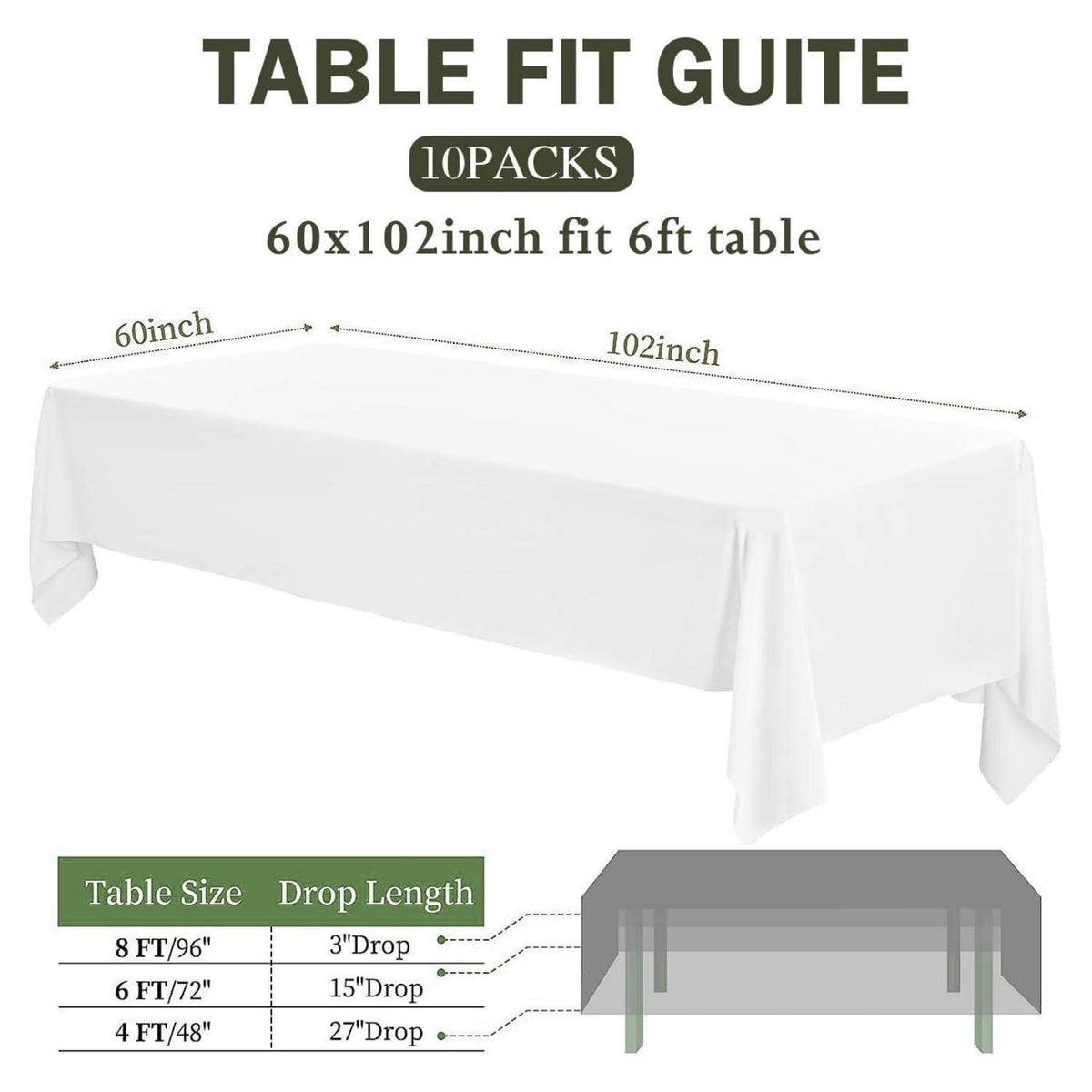 Weißes Tischtuch 10er-Pack, 153x260 cm, Rechteckig