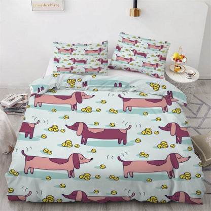 Dackel Kinderbettwäsche Set 135x200 cm 4-teilig Mikrofaser