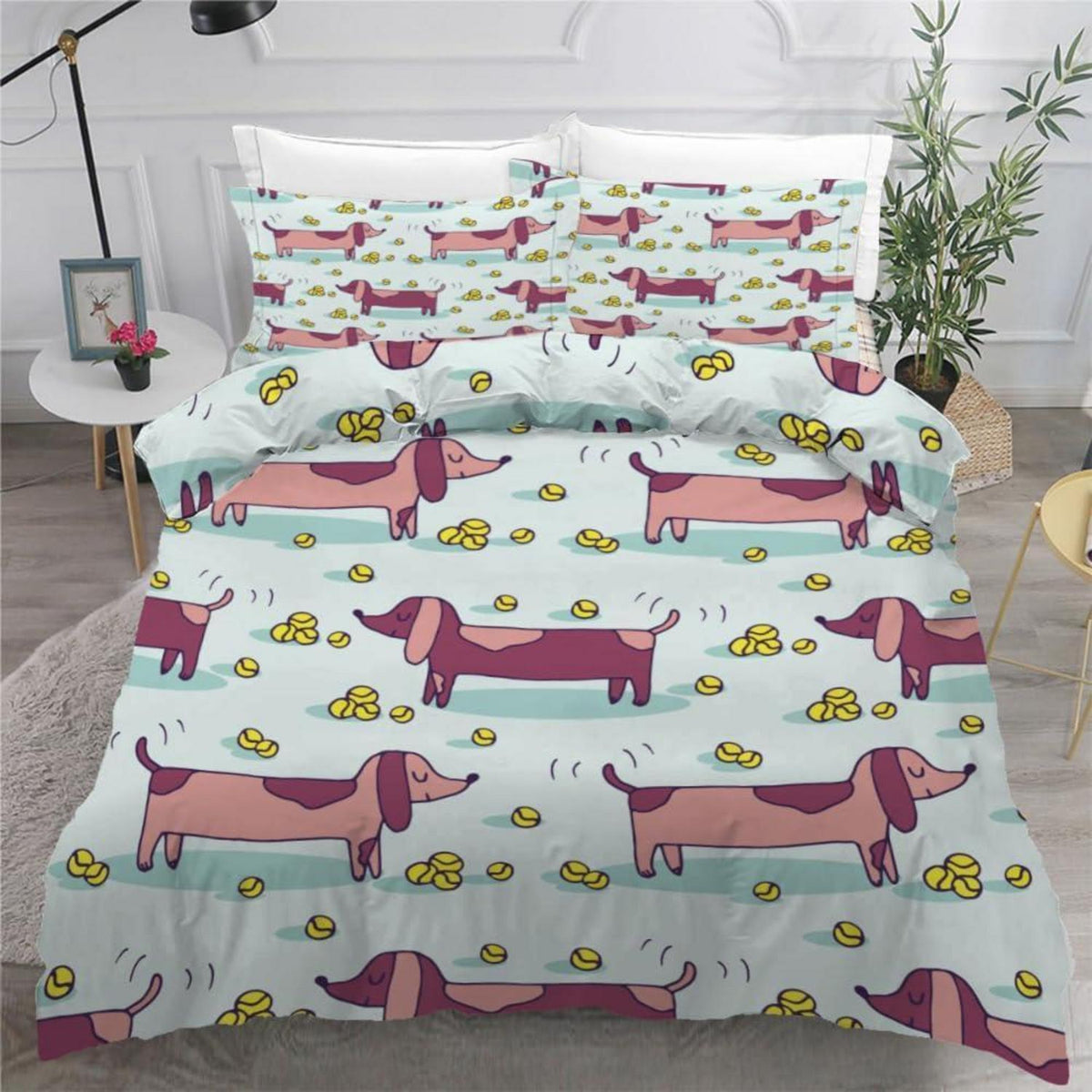 Dackel Kinderbettwäsche Set 135x200 cm 4-teilig Mikrofaser
