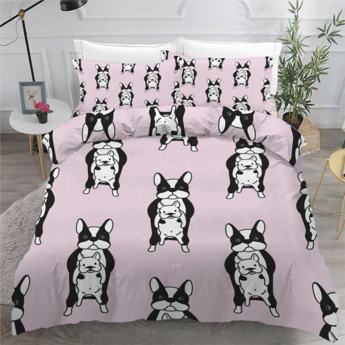 Französische Bulldogge Bettwäsche-Set 220x240 cm 3-teilig Mikrofaser