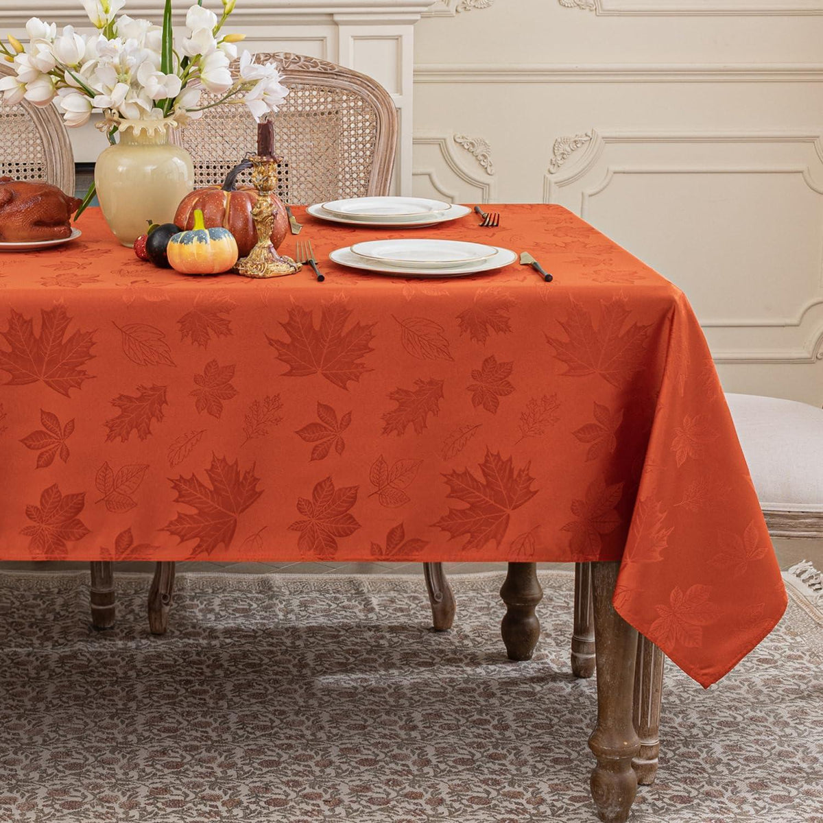 Herbstliche Tischdecke Jacquard Ahornblatt, 152x305 cm