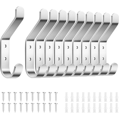 Garderobenhaken zum Schrauben, 10 Stück, gebürstetes Silber