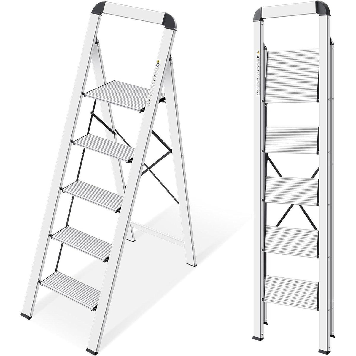 5-Stufen Klappleiter mit Handlauf, Aluminium, rutschfest, 150 kg