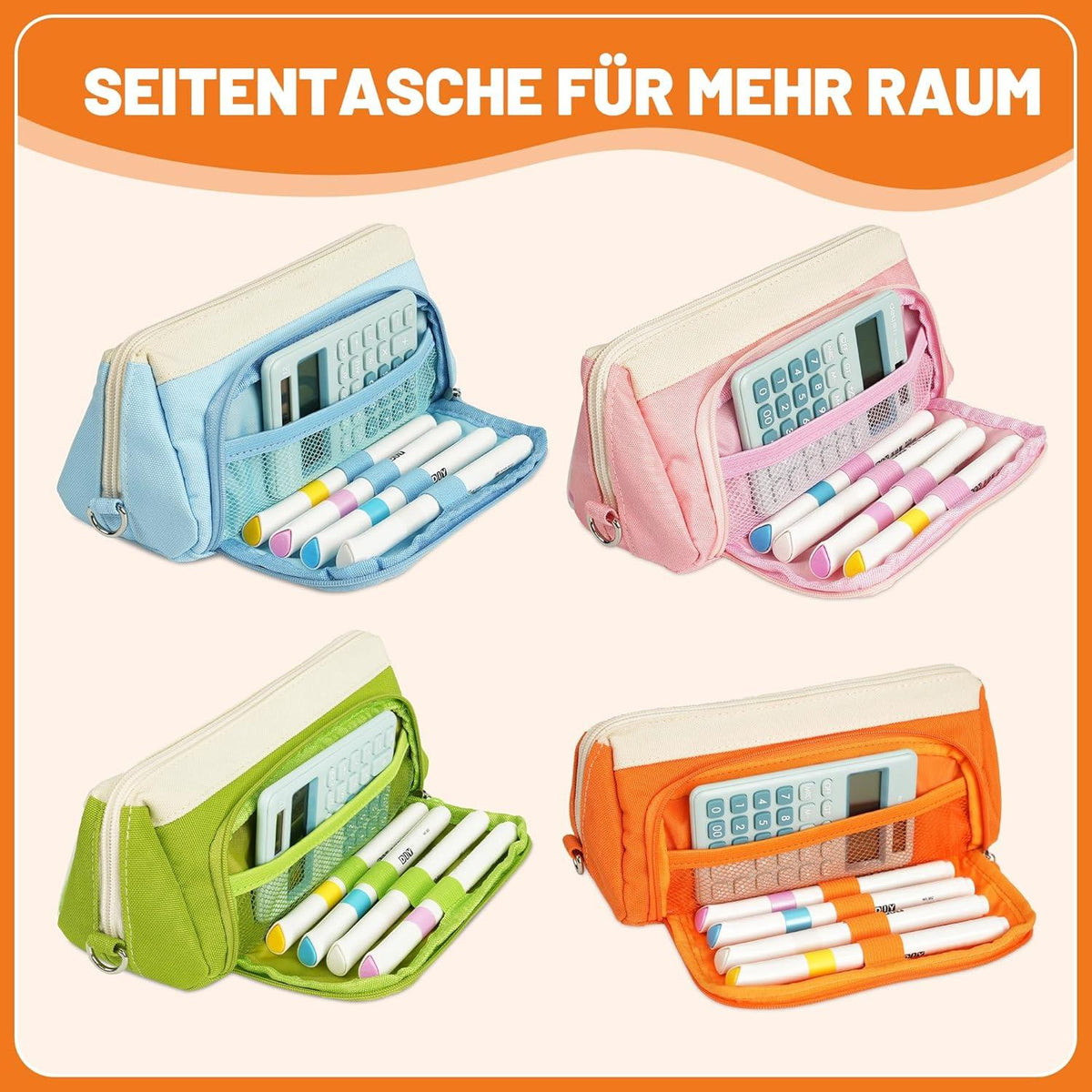 Großes Federmäppchen für Schulbedarf, orange