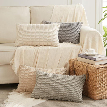 4er Set Boho Kissenbezüge 40x60 Kordsamt Grau Taupe Beige